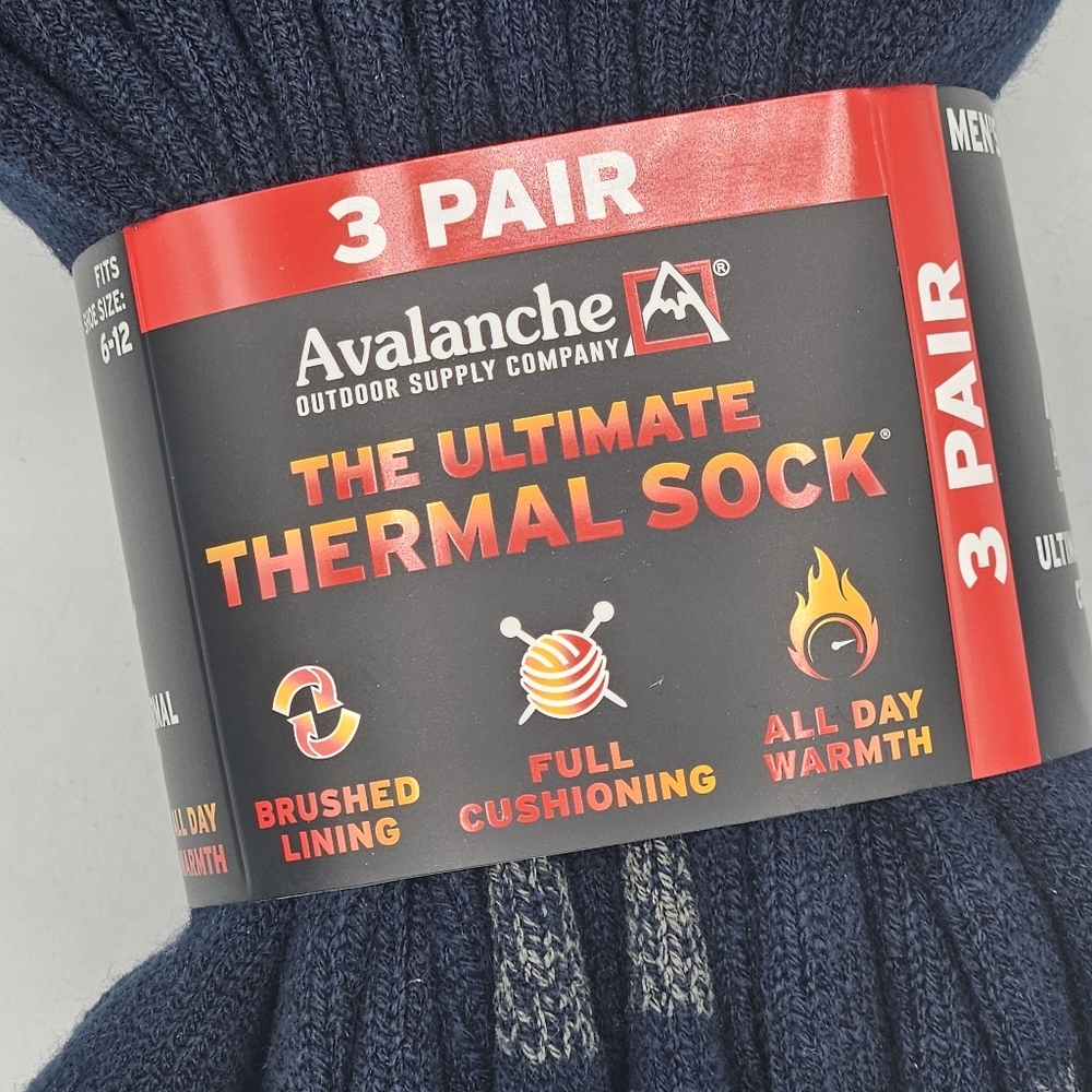 Avalanche Men's Socks Ultimate Thermal Crew Socks 3Pk Size 6-12 All Day Warmth